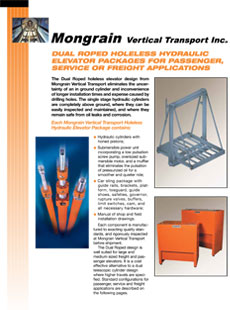 Dual Roped Holeless Hydraulic Elevator Packages for Passenger, Service or Freight Applications
